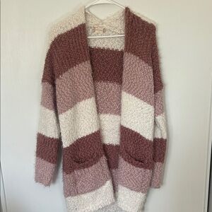 Cozy Striped Pink and Cream Cardigan